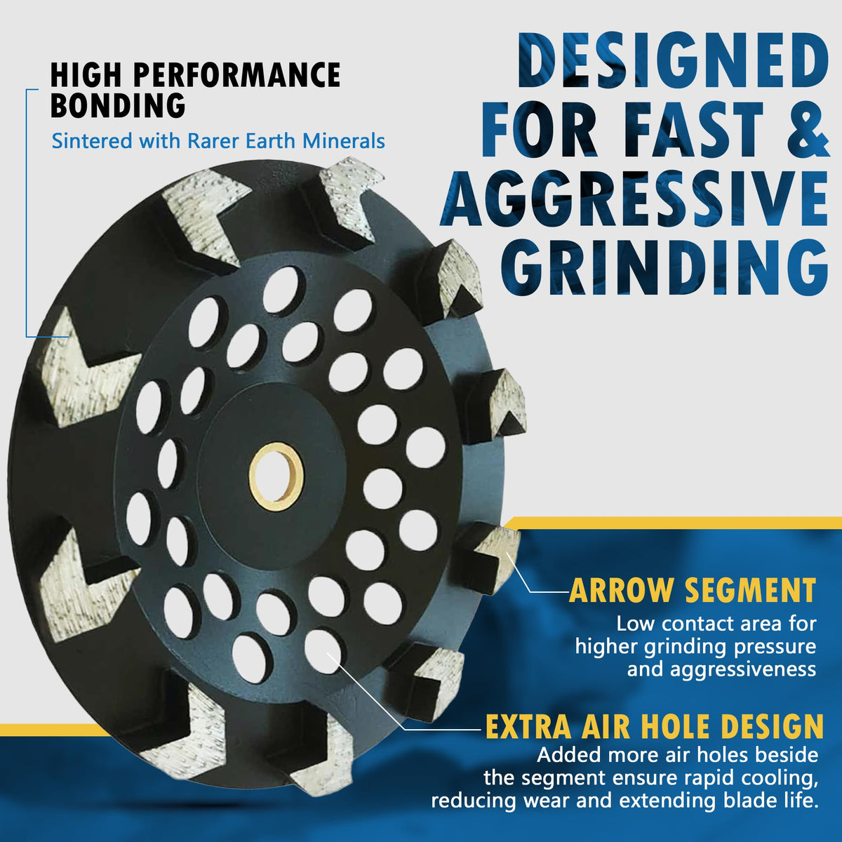 7" Diamond Grinding Wheel 10 Arrow Seg for Concrete & Coating 7/8"-5/8"