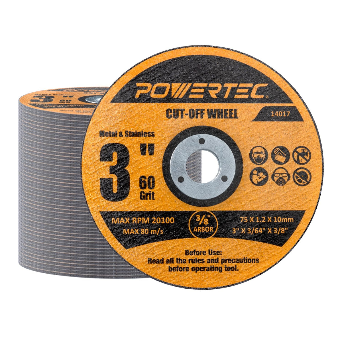 POWERTEC 3" Cut-Off Wheels, 50 PK, 3/8" Arbor (14017)