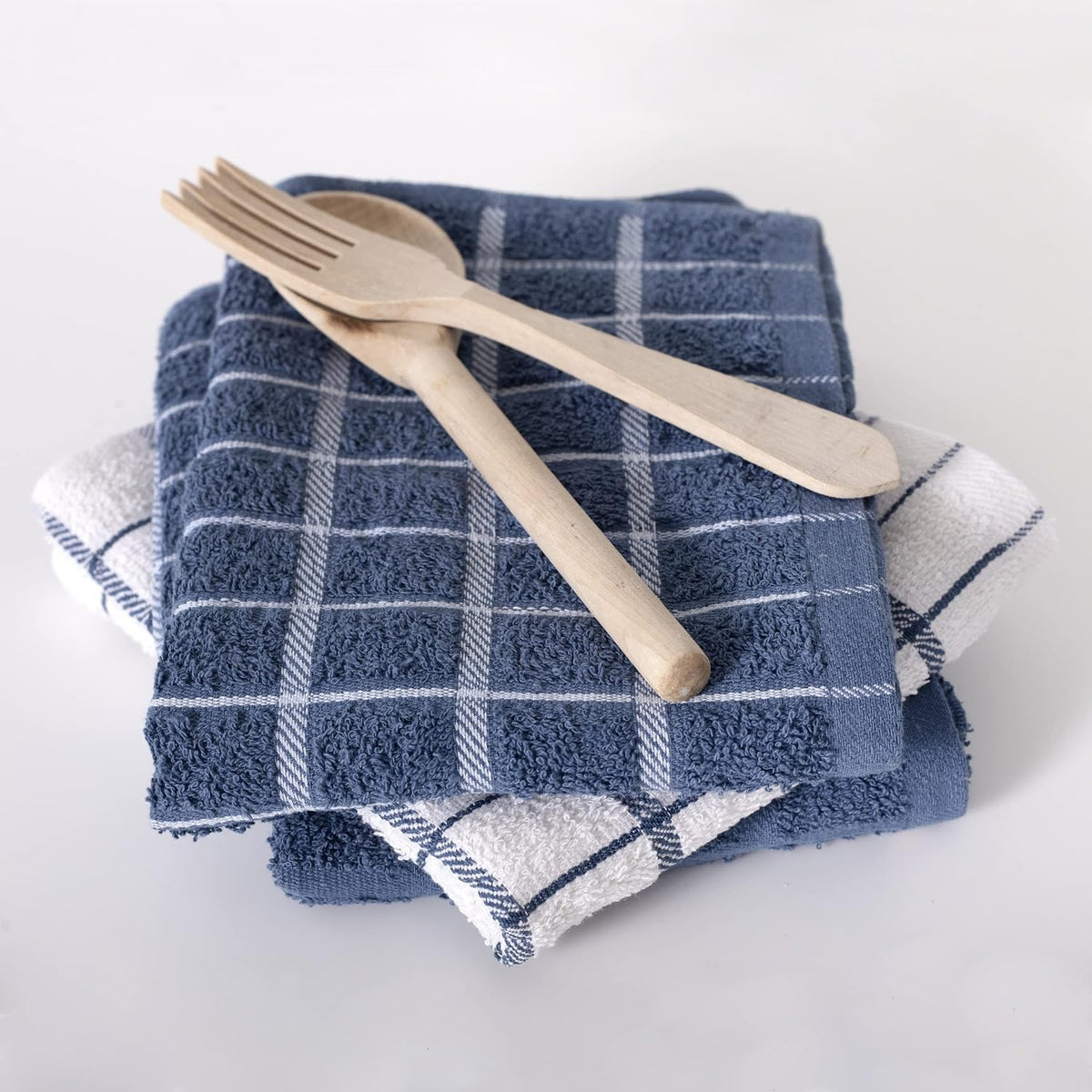 Premium 100% Cotton Terry Check Kitchen Dish Towels - Highly Absorbent, Super Soft, Long-Lasting, 25"x15", 3-Pack