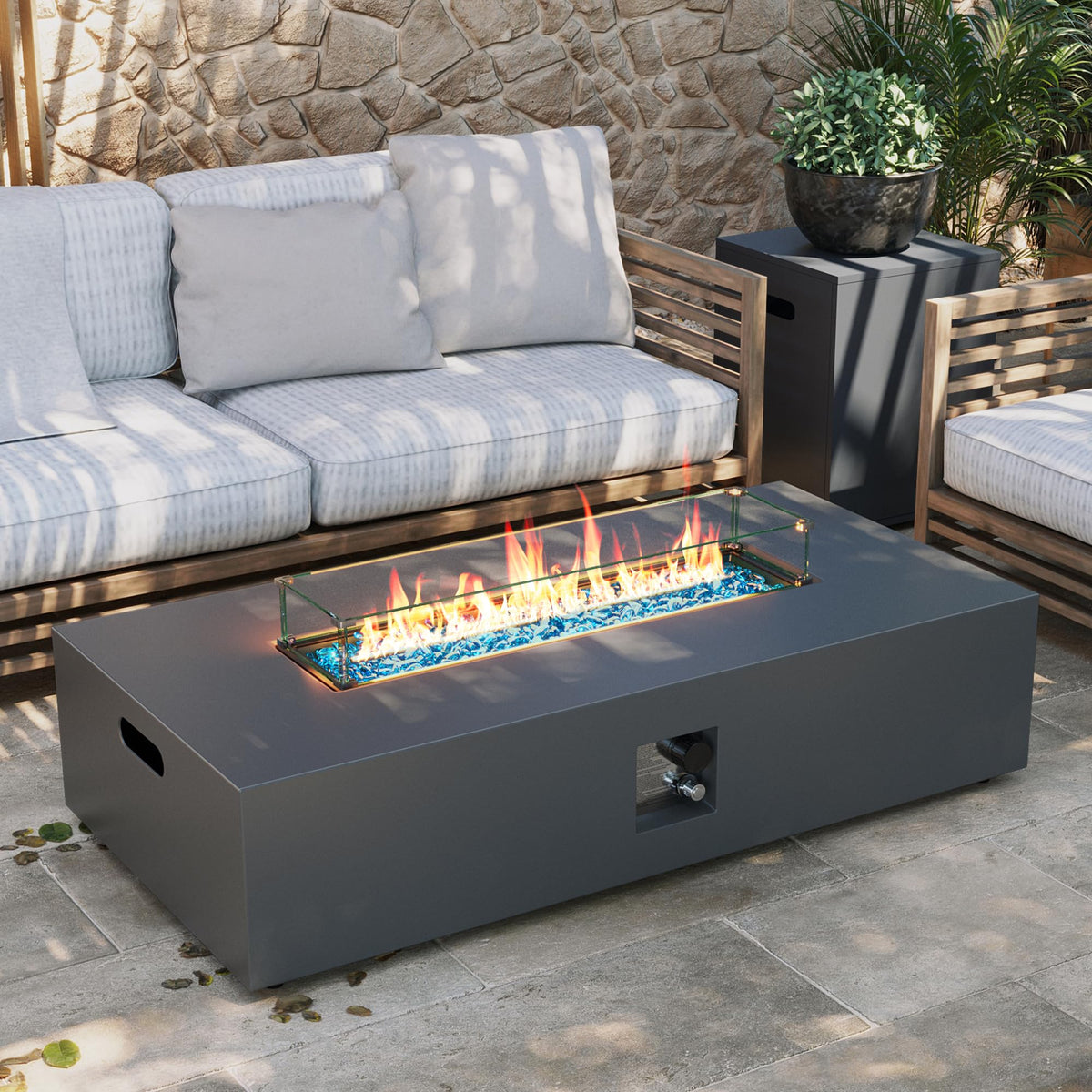 56-inch Outdoor Propane Gas Fire Pit Table, Grey
