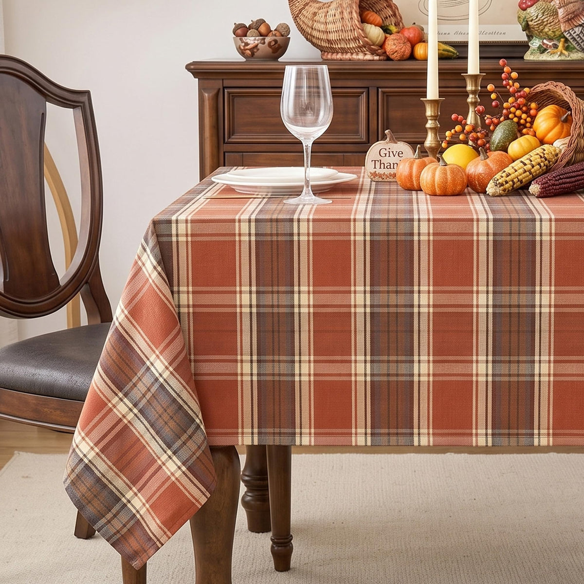 Fall & Thanksgiving Tablecloth Rectangular, Tartan Plaid, 60"x84"