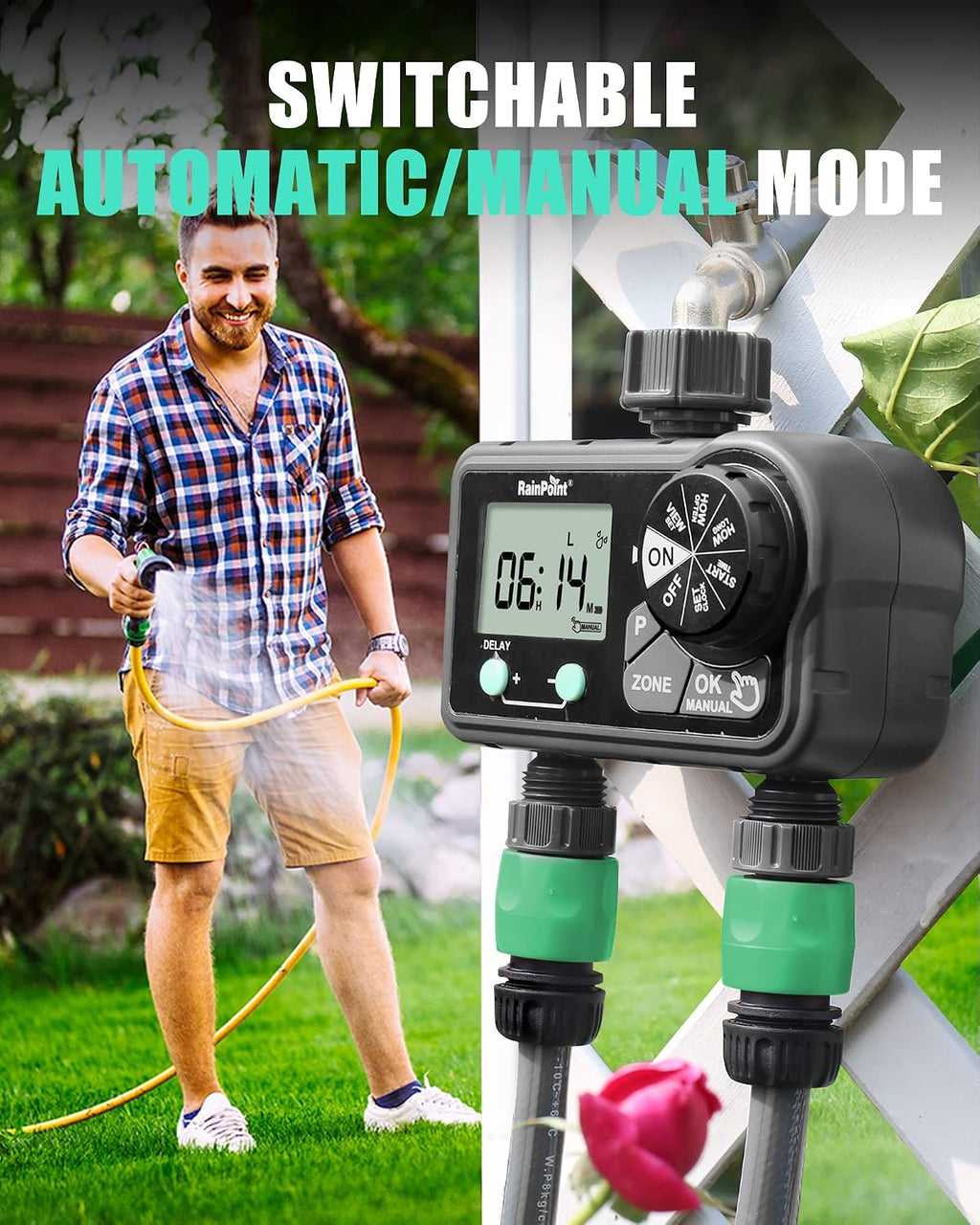 Sprinkler Timer with 3 Different Programs, Hose Timer for Garden Hose with Rain Delay/Manual Watering/Automatic