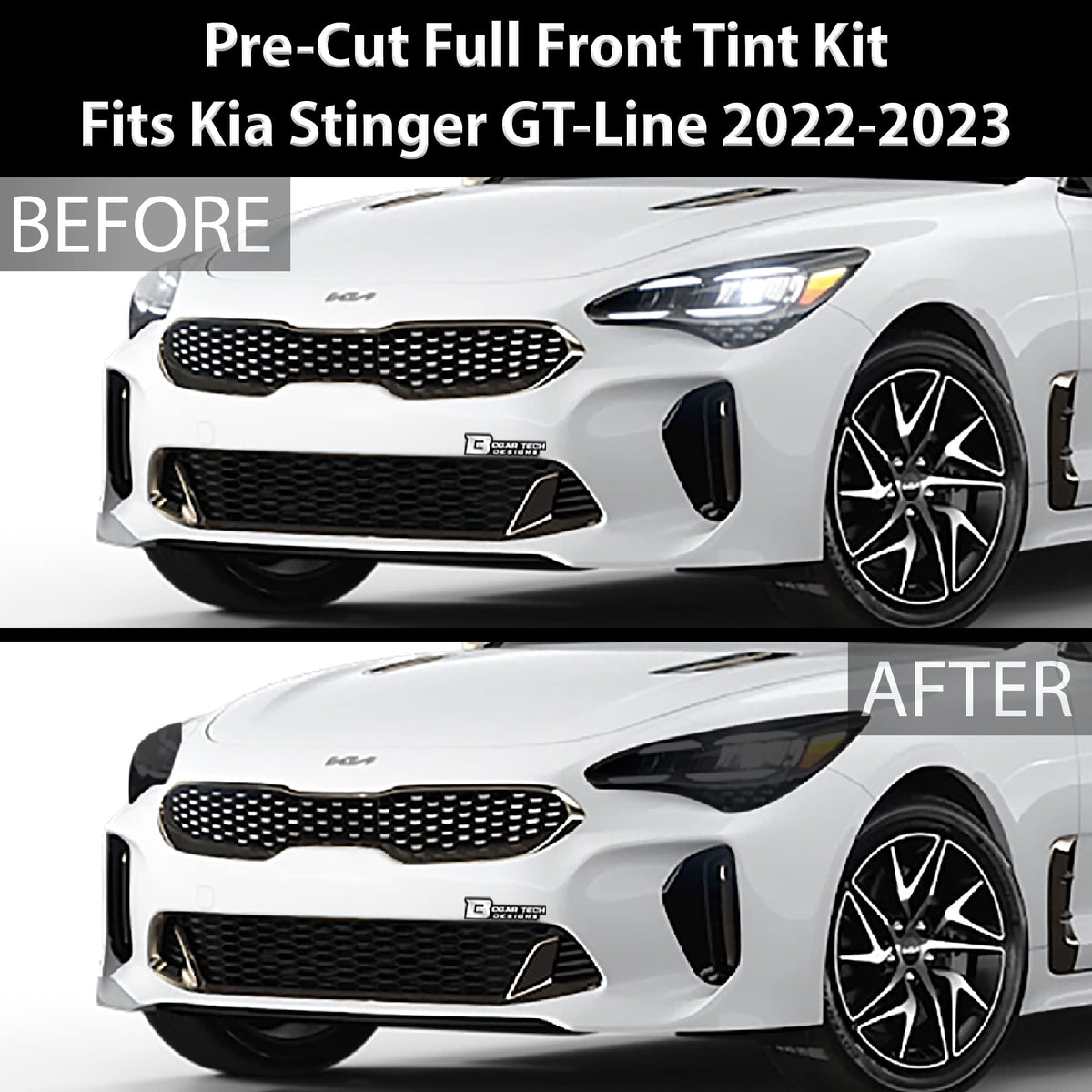 BOGAR TECH DESIGNS Precut for Kia Stinger 2018-2024 Full Headlight Head Light Tint Kit, Dark Smoke
