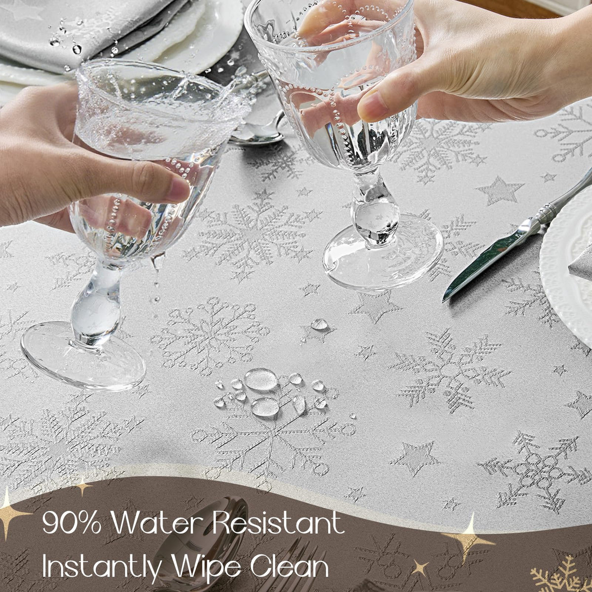 Silver Christmas Jacquard Rectangle Tablecloth with Snowflake