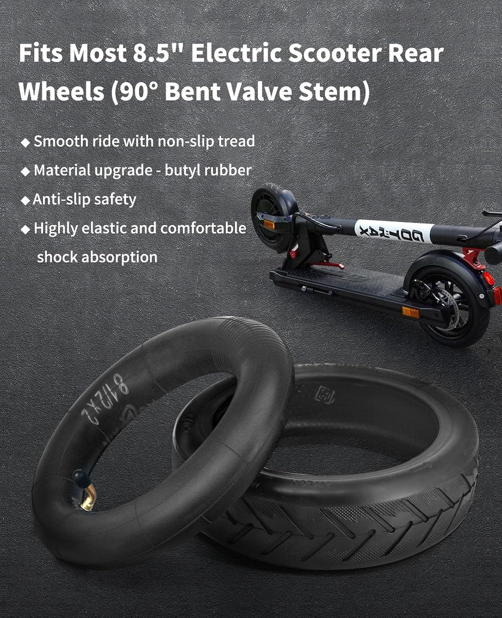 8.5 Inch Tire Tube Bent Valve 50/75-6.1 Scooter Rear Tire Replacement for Gotrax/Xiaomi Etc Electric Scooters, Thickened 8.5x2 Inner Tube Bent Valve 90 ° （1 Set）