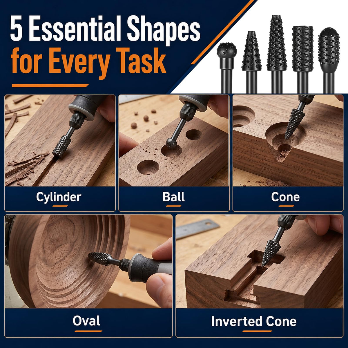 EIHPDEI 9 Pcs Sphere Rotary Burr Set for Engraving Grinding Polishing