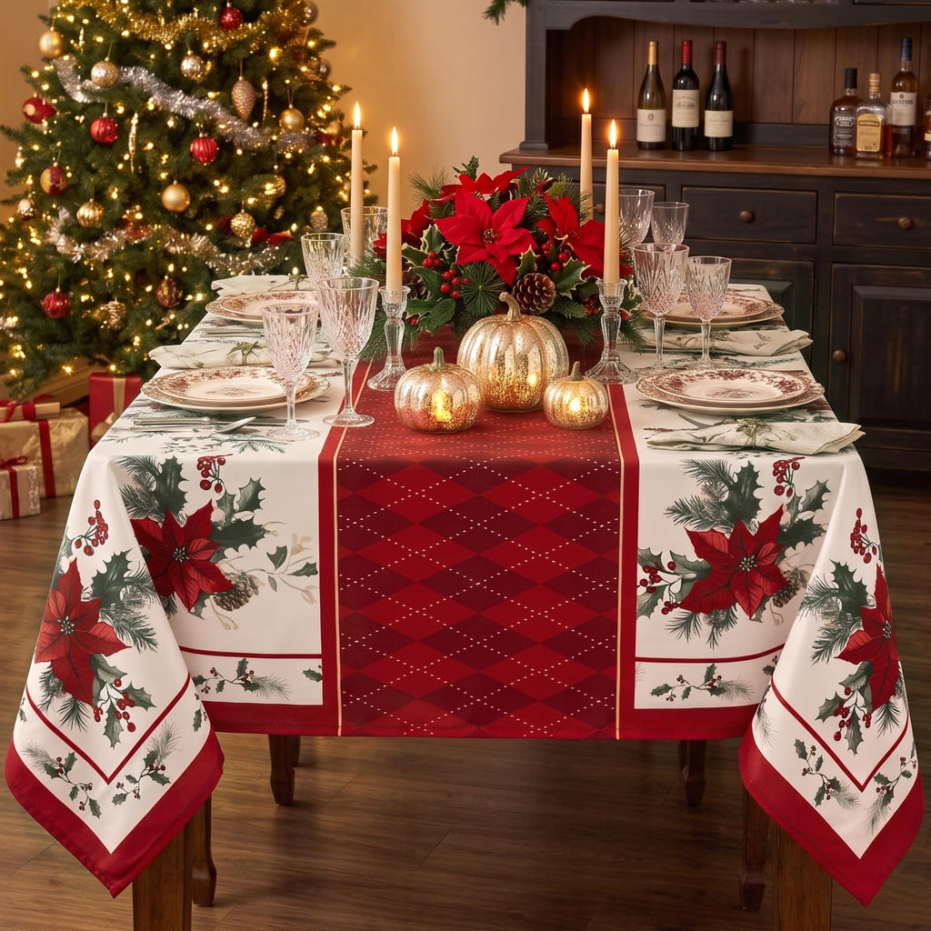 Christmas Tablecloth Rectangle, Holiday Dining Decor, 60x102 Inch