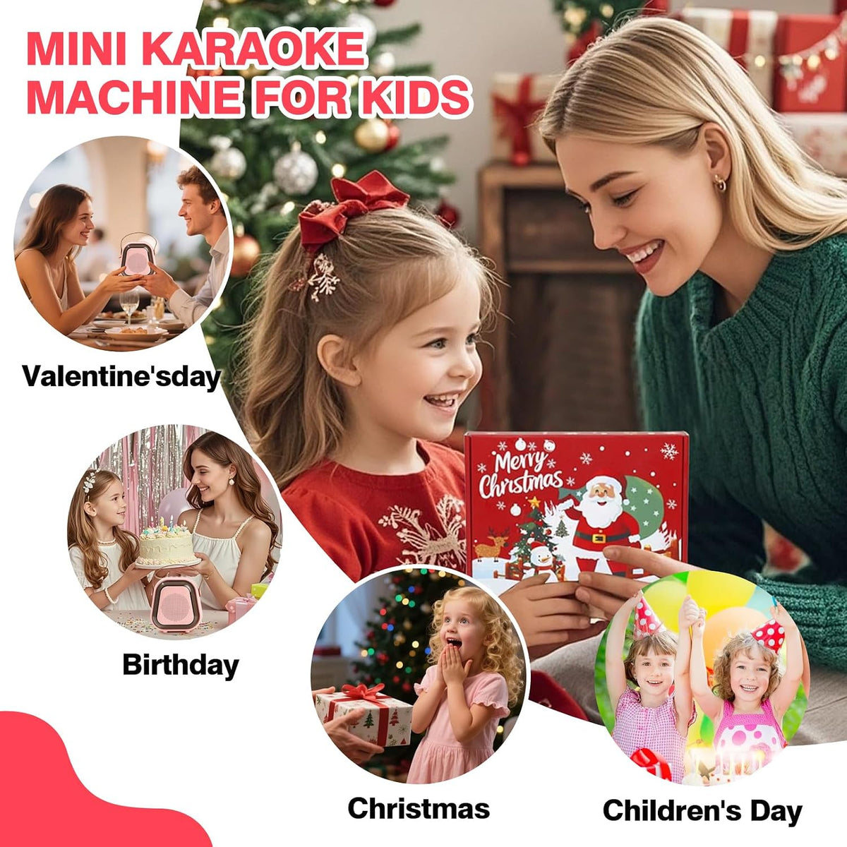 Mini Karaoke Machine for Kids, Karaoke Speaker with LED Lights, Portable Bluetooth Entertainment System with 2