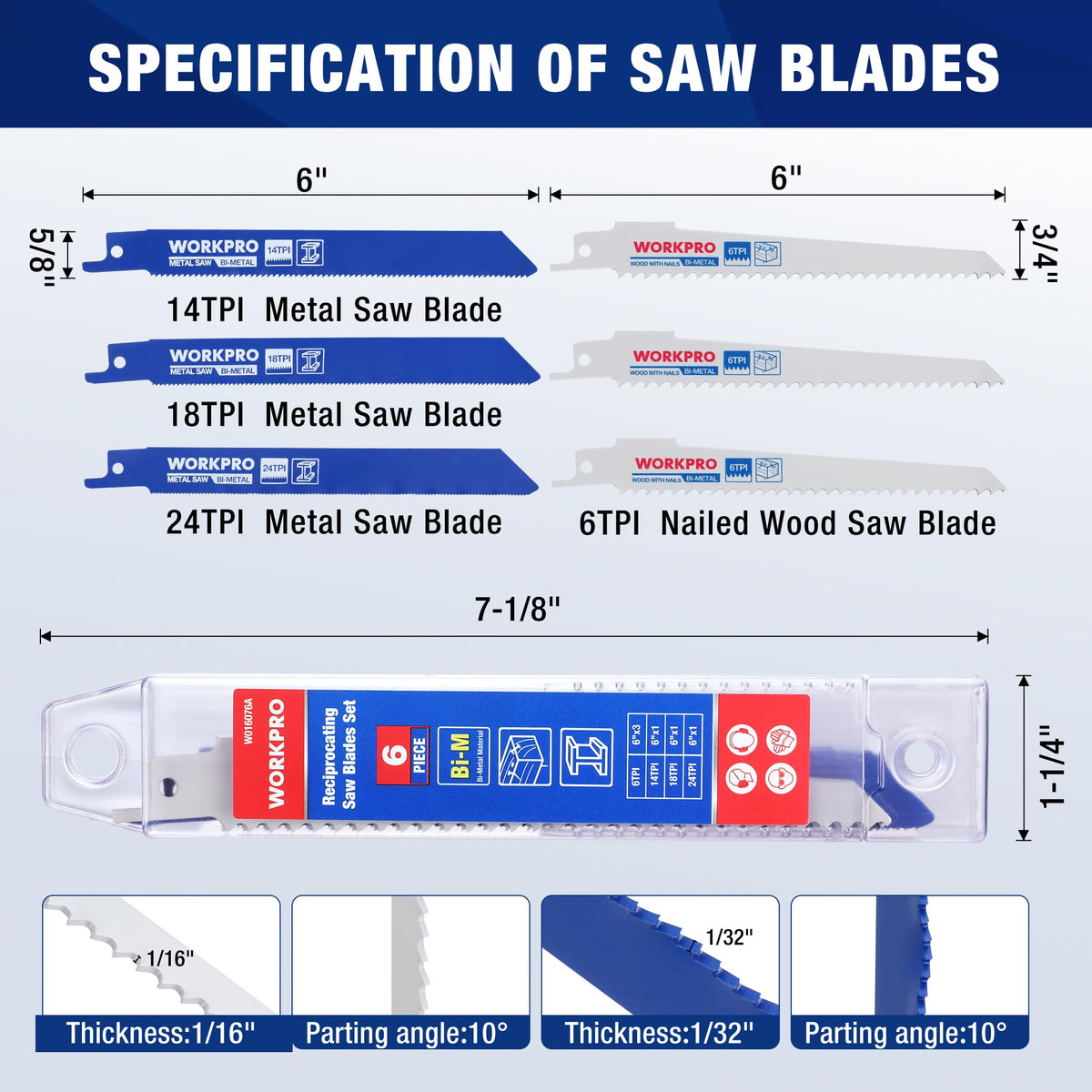 WORKPRO 6-Piece 6" Reciprocating Saw Blade Set with Organizer Case