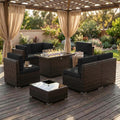 8 Pieces Patio Furniture Set with 44" Propane Gas Fire Pit Table