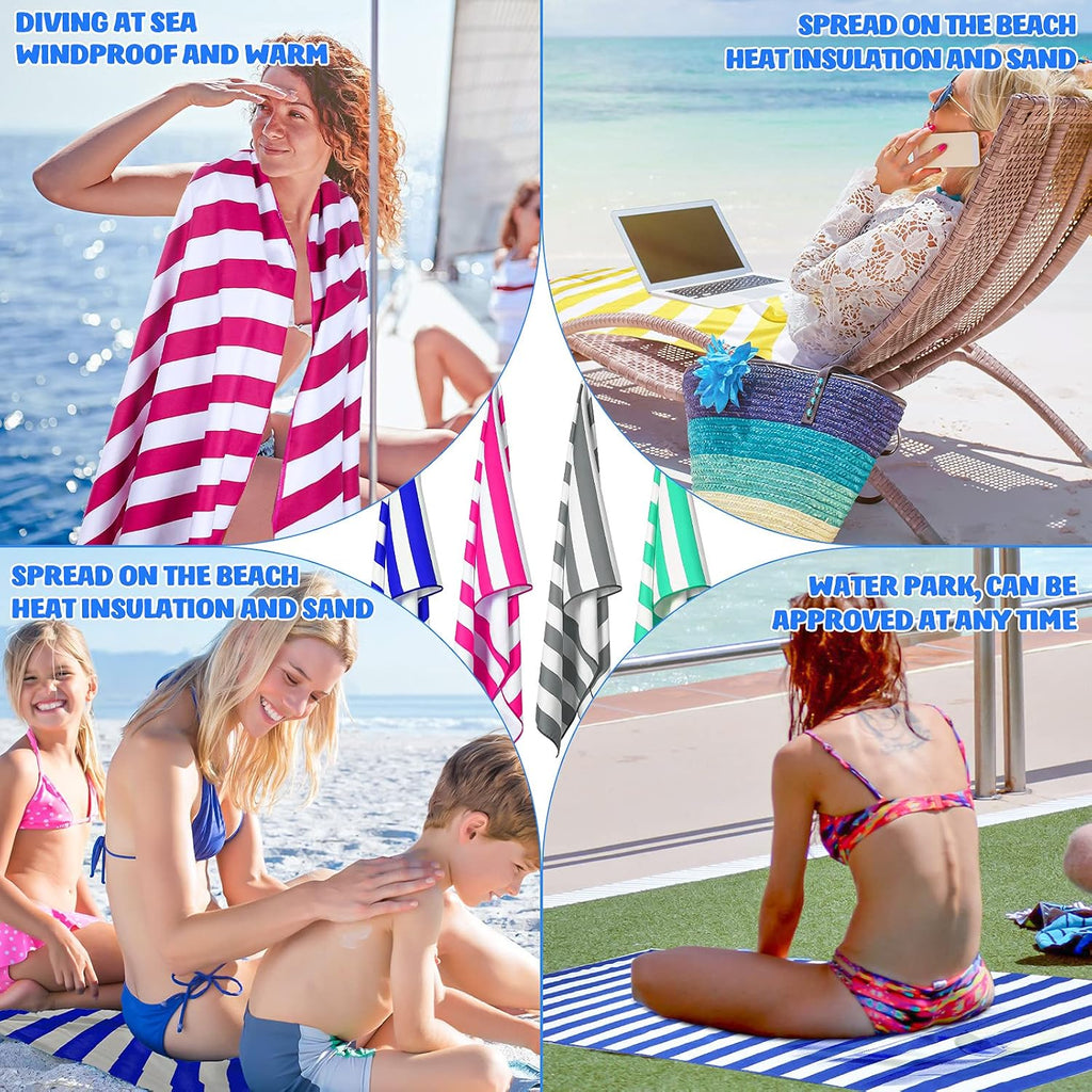 6 Packs Microfiber Beach Towels Set 63 x 32 Inch Oversized Sand Free Quick Dry Beach Pool Stripe Towel Absorbent Soft