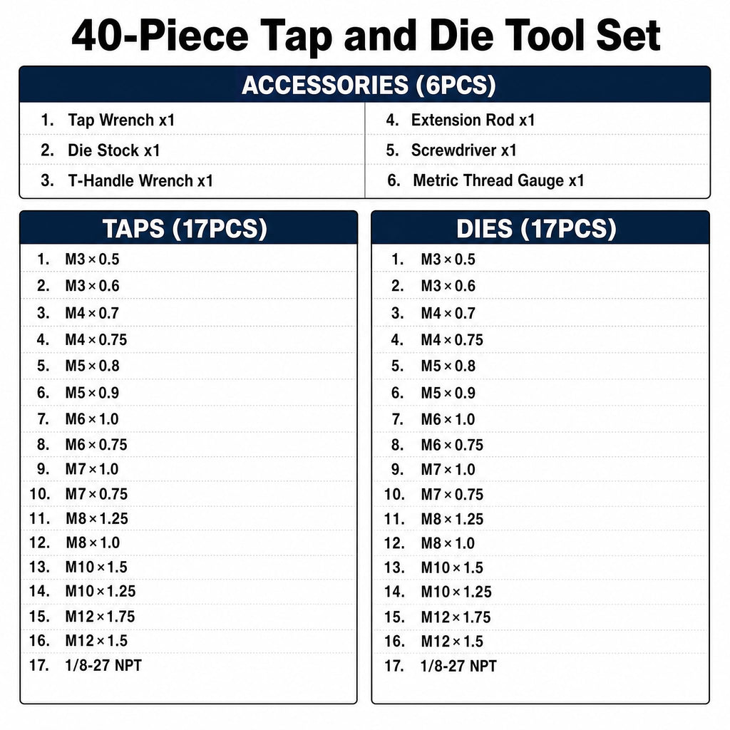 40-Piece Tap and Die Set with Carrying Case, Titanium Coated