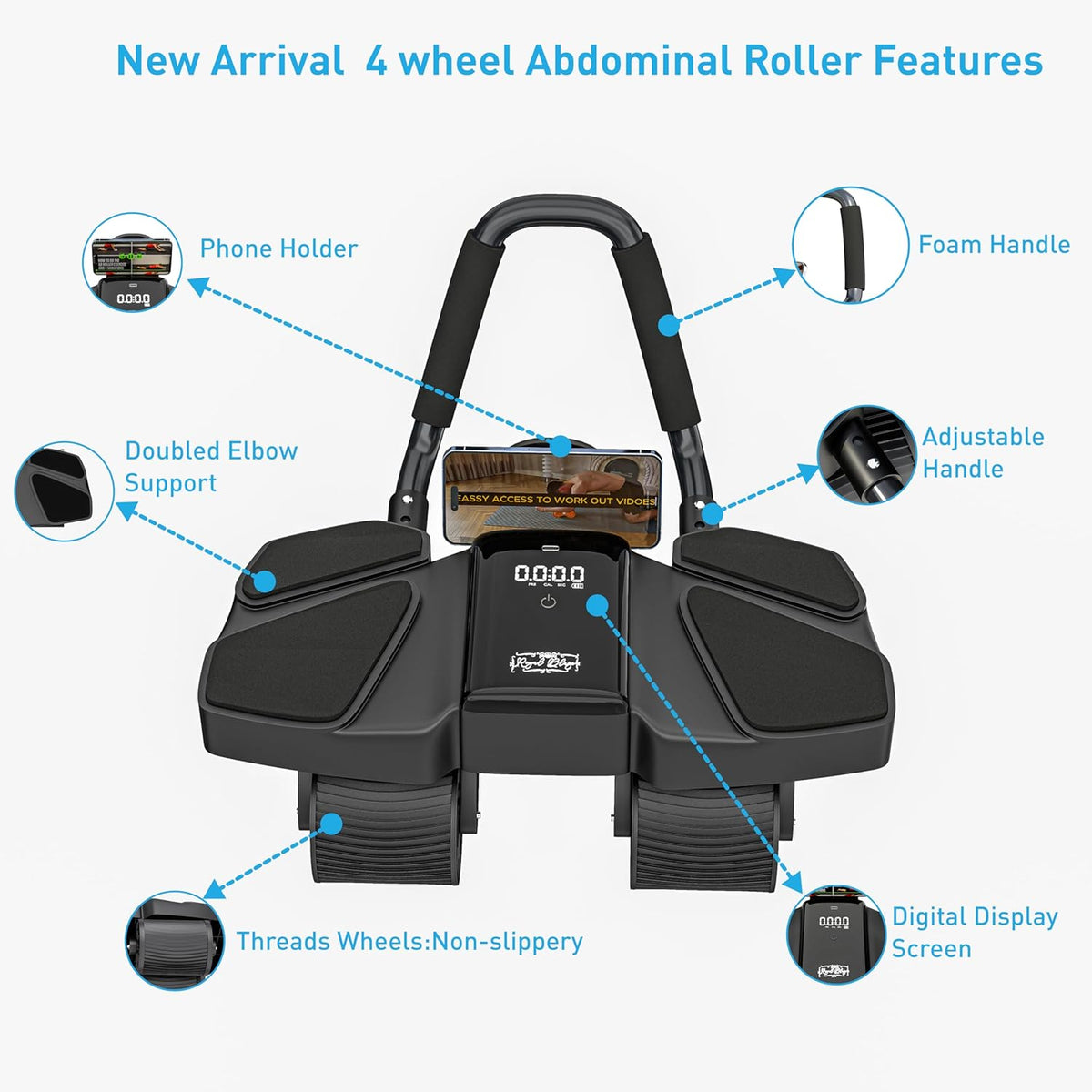 Ab Roller Home Gym Equipment – 4 Wheels Ab Wheel Muscle Roller with Built-in Tracker Ideal Exercise Equipment for