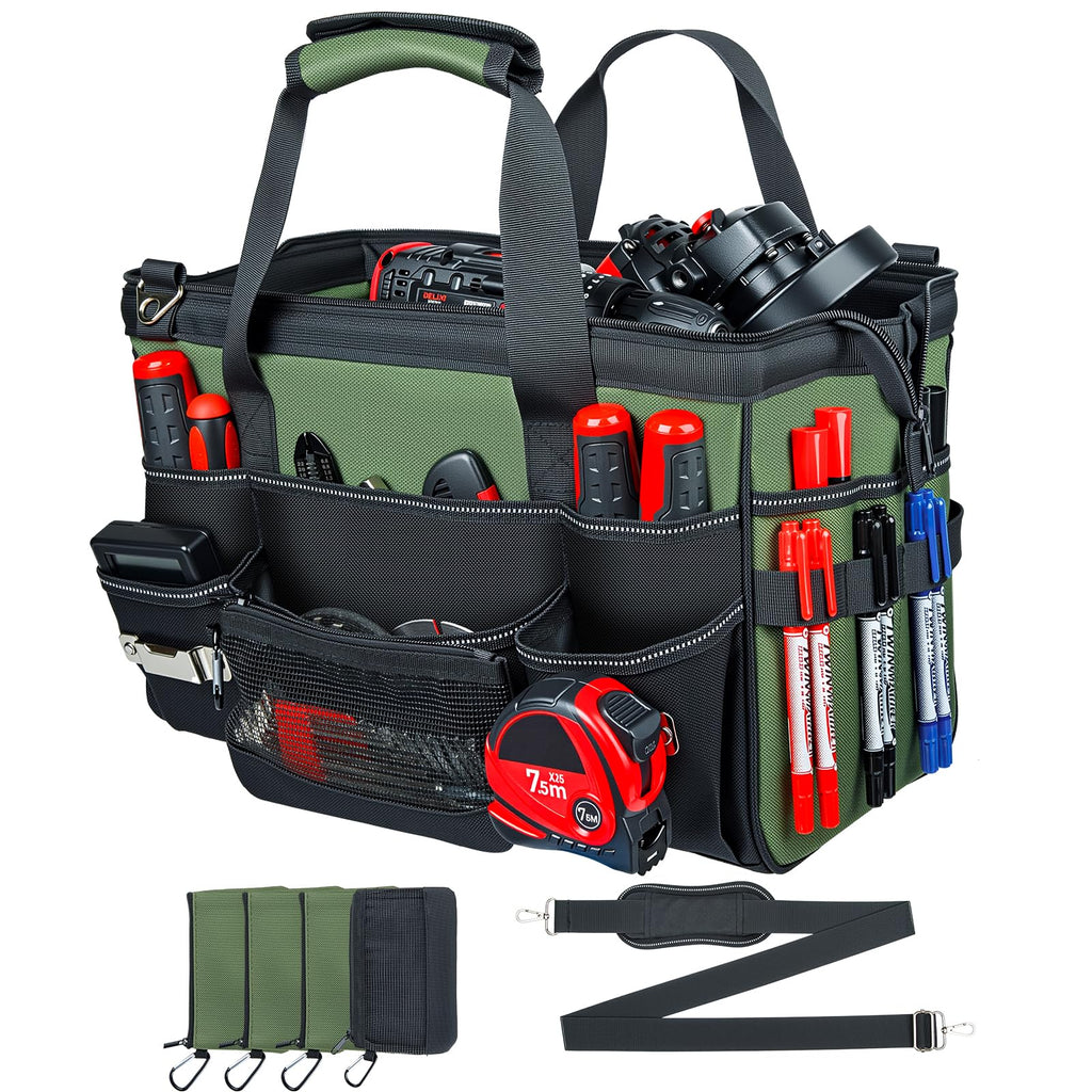 18 Inch Large Heavy Duty Tool Bag, 28-Pocket Empty Tool Organizer