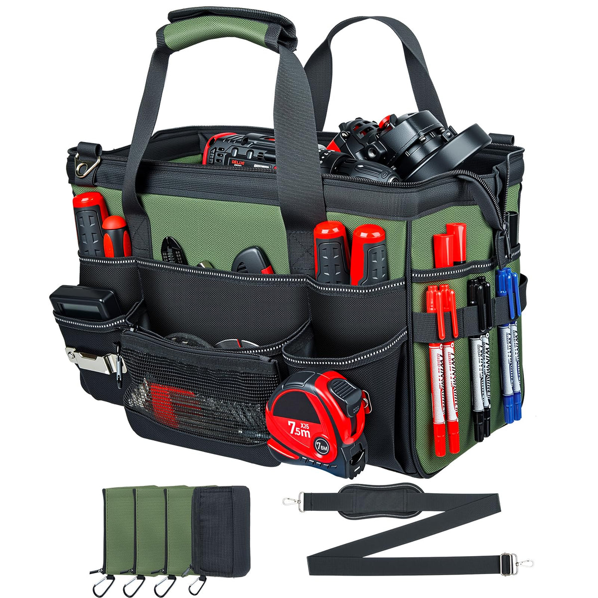 18 Inch Large Heavy Duty Tool Bag, 28-Pocket Empty Tool Organizer