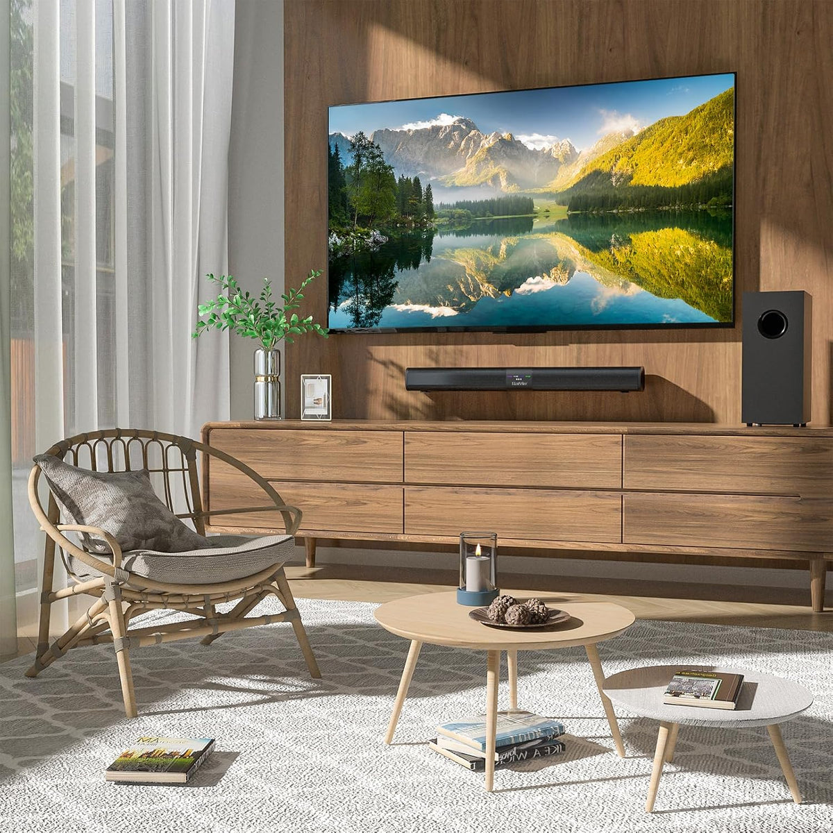 Sound Bar for Smart TV with 5.25 Inch Subwoofer, 100W 24 Inch Soundbar for TV, TV Soundbar with Optical, ARC, AUX and