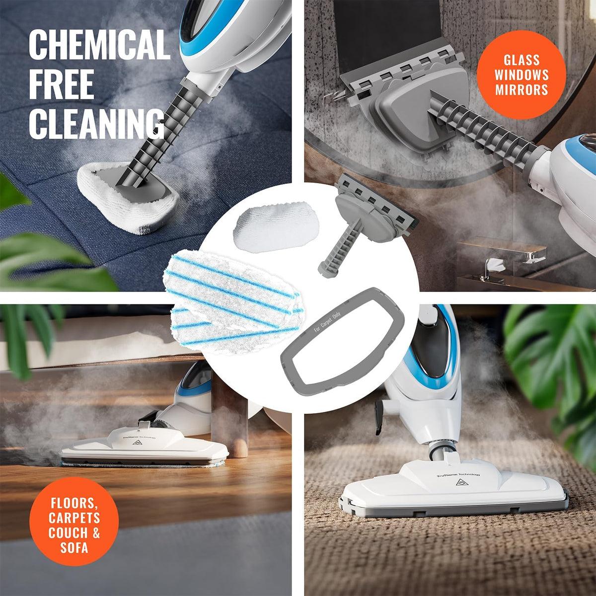 PurSteam 10-in-1 Steam Mop, Floor Steamer with Detachable Handheld Steam Cleaner for Tile, Hardwood Floors | Steam
