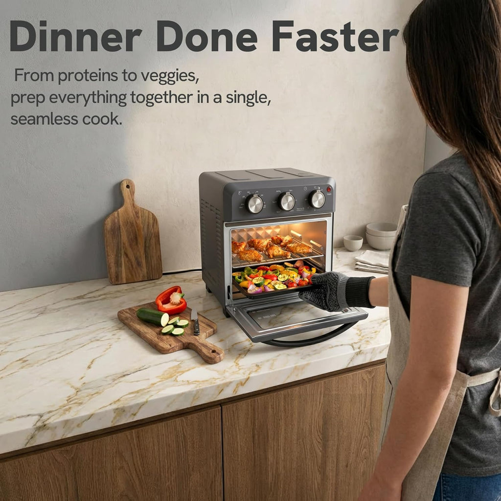 6-in-1 Retro Air Fryer Toaster Oven Combo, Compact 12.7 QT Small Countertop Convection Oven, Fits 9" Pizza & 4 Toast