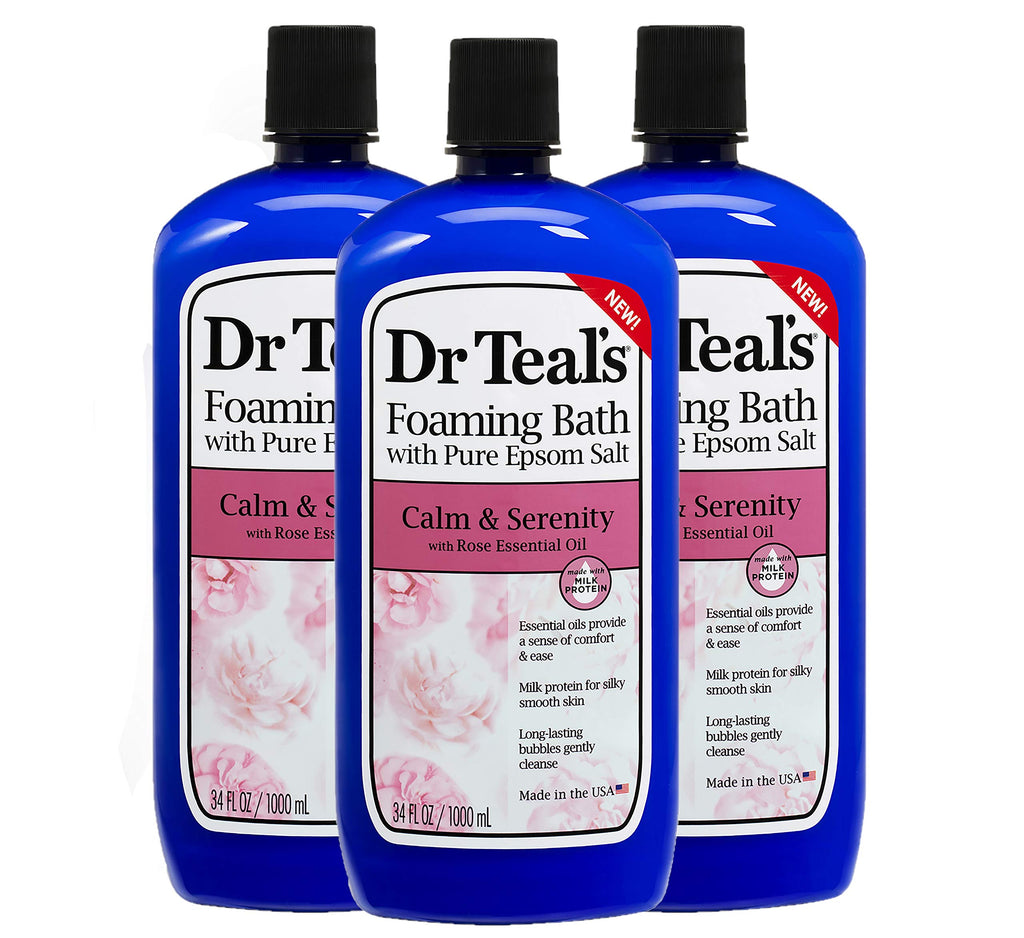 Dr. Teal's Calm & Serenity Pure Epsom Salt Foaming Bath Gift Set (3 Pack, 34 oz ea.) - Rose Essential Oils & Milk