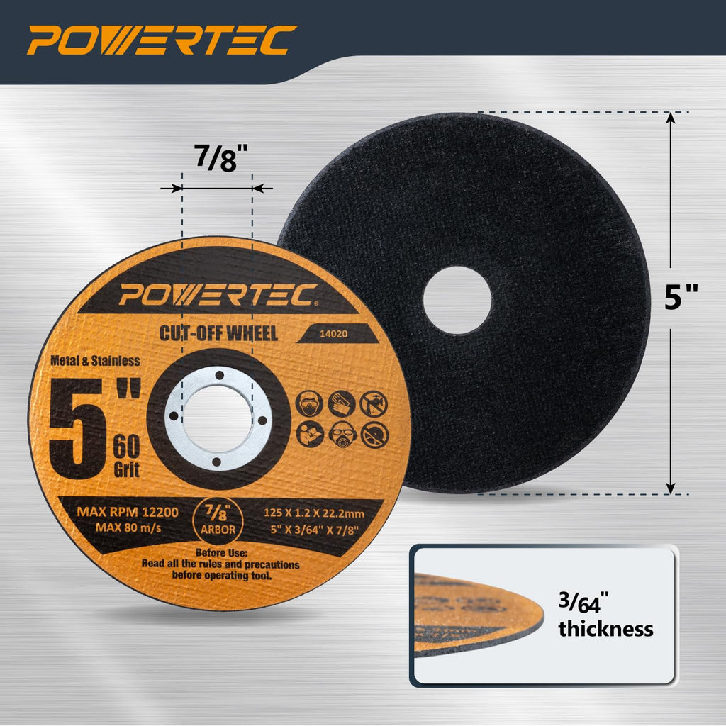 POWERTEC 5" Cut-Off Wheels, 50 PK, 7/8" Arbor (14020)