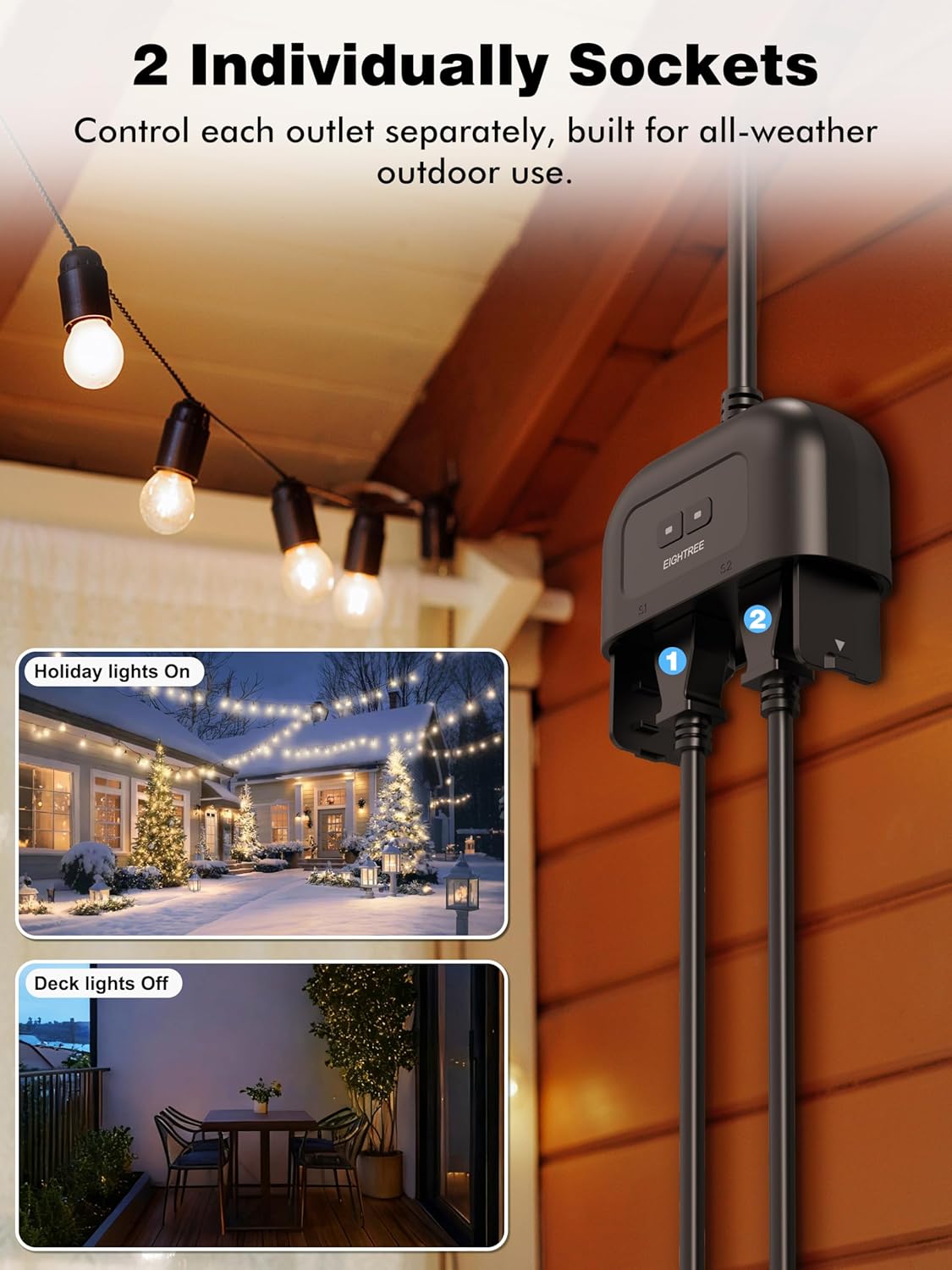 5GHz Outdoor Smart Plug, Timer Outlet with 2 Independently Outlets | WiFi Smart Outlet Plug Compatible With Alexa &
