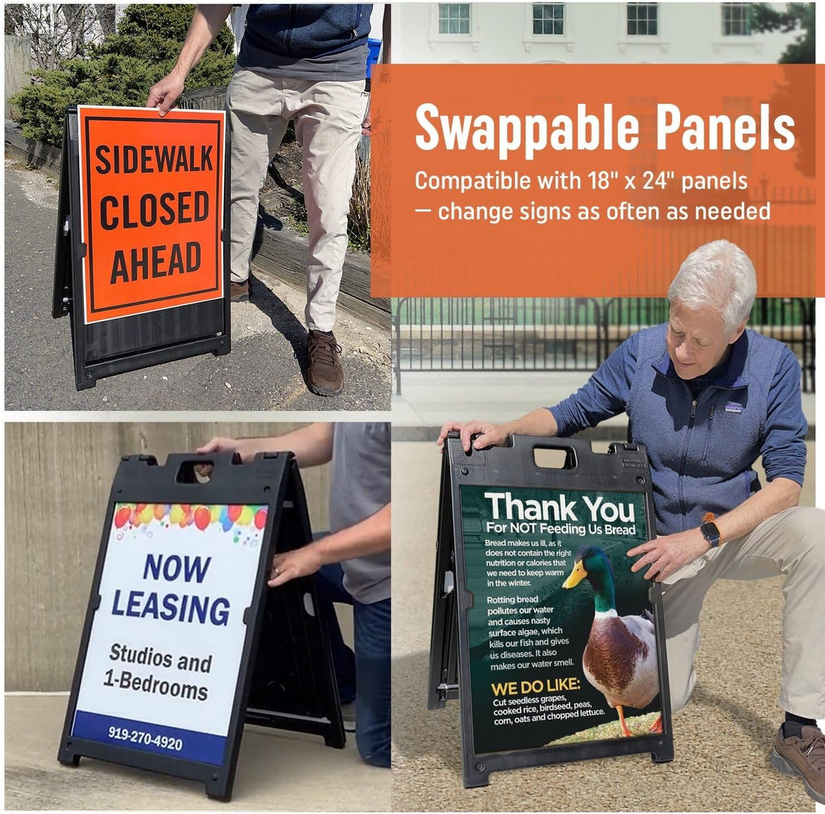 (Pack of 4 Two-Sided BabyBoss Sidewalk Sign Frame with Slide-In Feature/A-Frame Sandwich Board for 24 x 18 inch