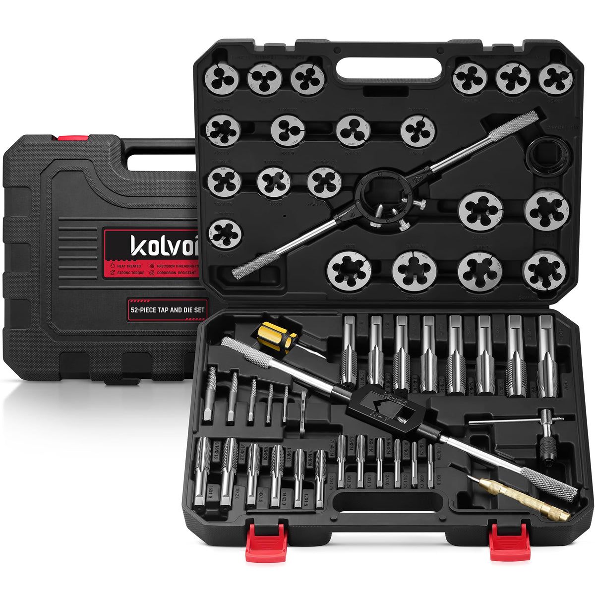 Kolvoii 52-Piece Large SAE Tap and Die Set, 1/4"-20 to 1"-14 Coarse/Fine