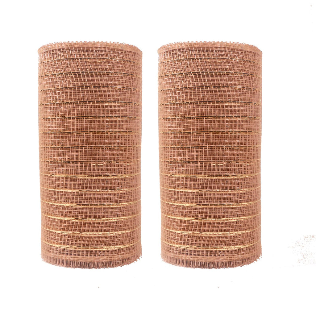 2 Rolls Rose Gold Deco Mesh Ribbon for Christmas Tree Wreath Crafts