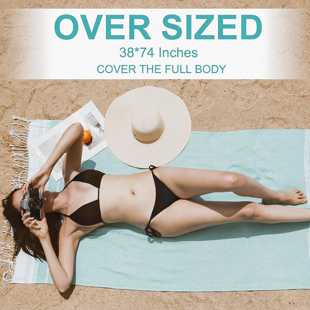 6 Packs Oversized Turkish Beach Towels Set Towel Bulk 74"x38" Extra Large Quick Dry Sand Free Light Swim Bath Camping