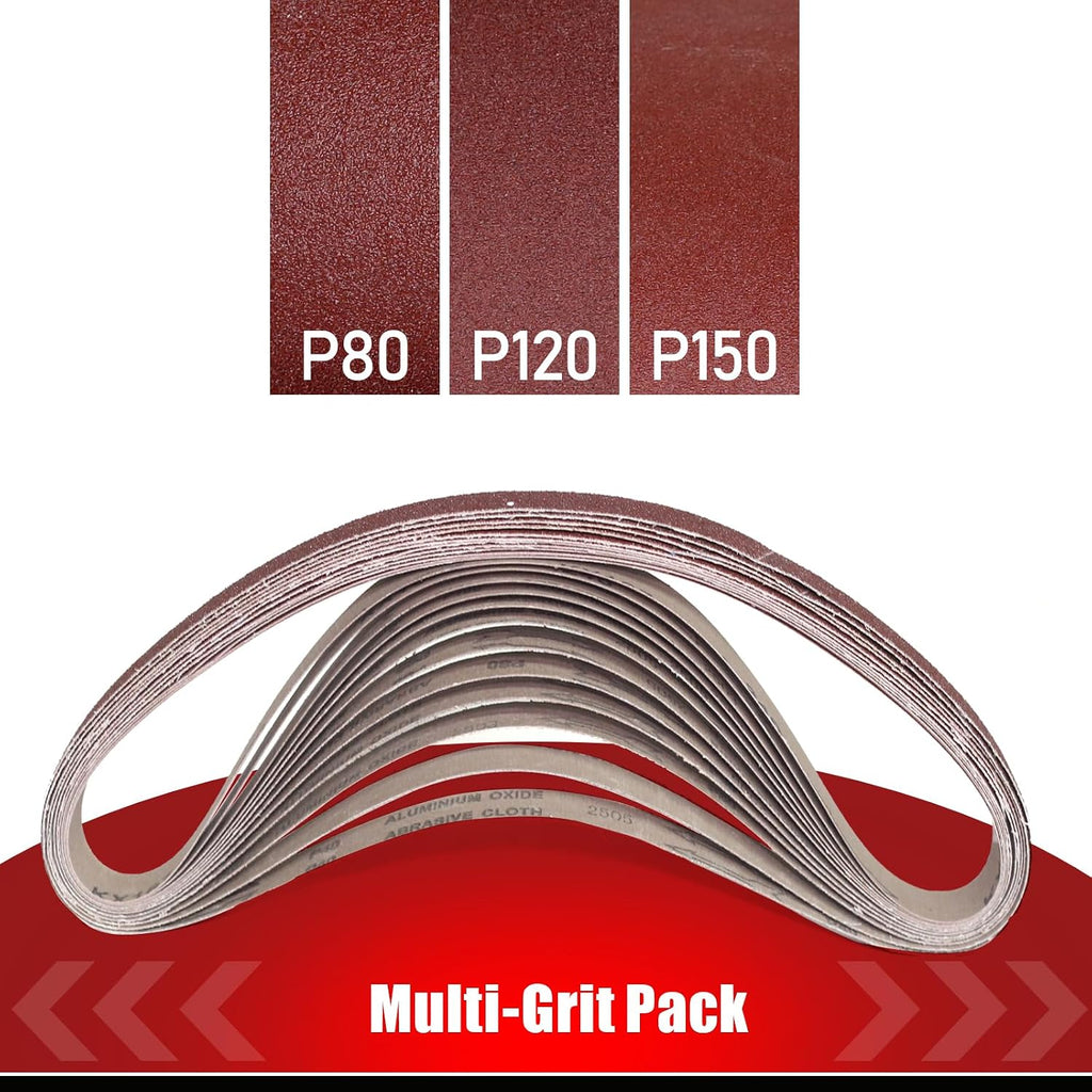 BOSHCRAFT 1 x 42 Inch Belt Sander Sanding Belt, 12 Pack Belt Sander Paper 80/120/150 Grits Assortment Aluminum Oxide Sanding Belts for Belt Sander Knife Sharpening Wood Metal Polishing