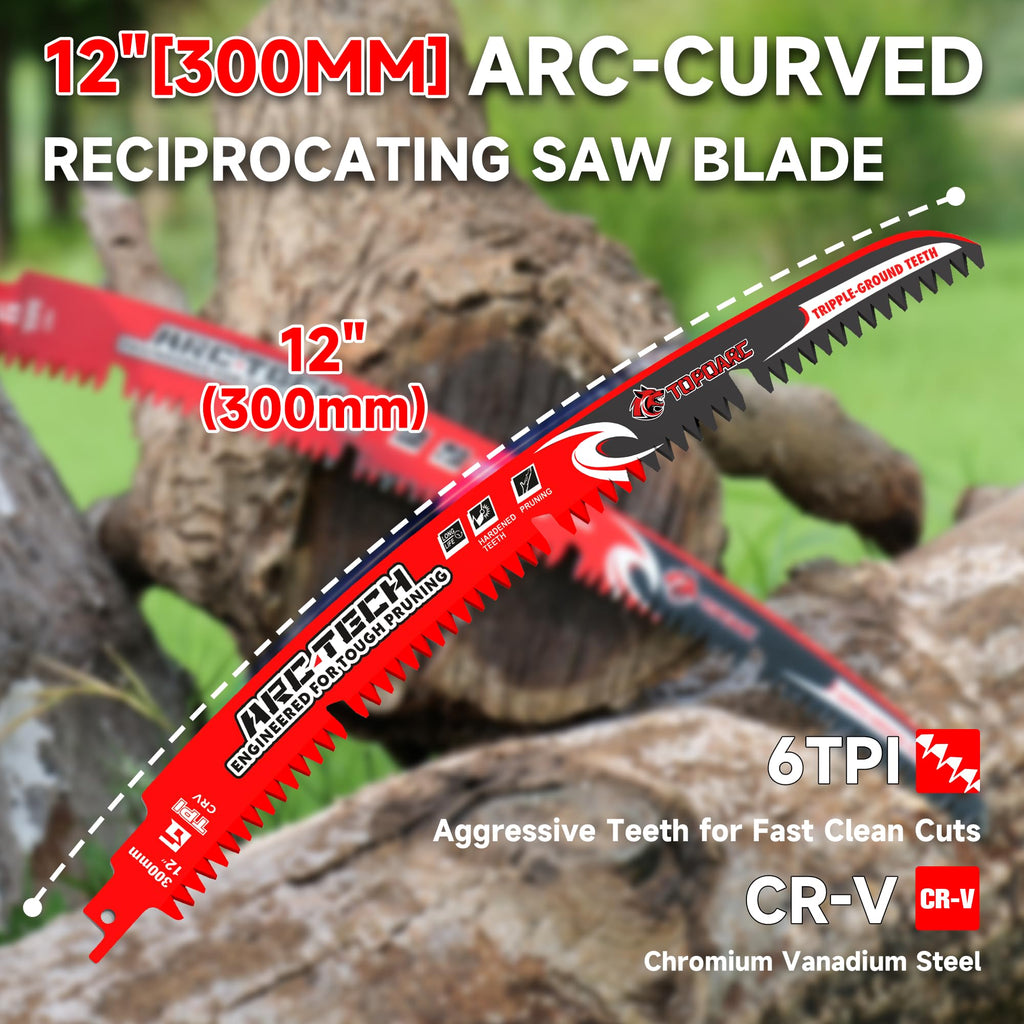 Arc Edge Reciprocating Saw Blades, 12-Inch 6TPI for Tree Trimming, 5-Pack