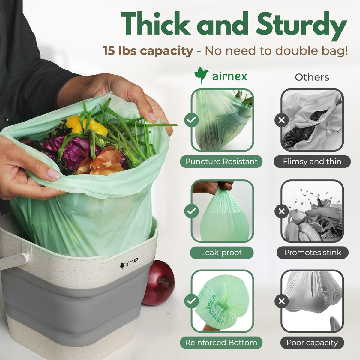 Small Compost Bags 1.6 Gal - 100 Compostable Kitchen Trash Bags for Countertop Bin - Cornstarch Leakproof &