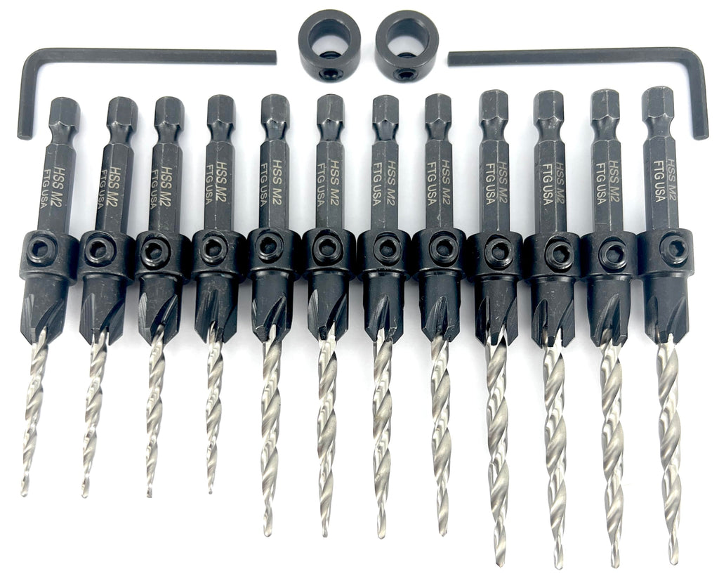 FTG USA Countersink Drill Bit Set #6, #8, #10 (4 Pc Each) Tapered Drill Bit