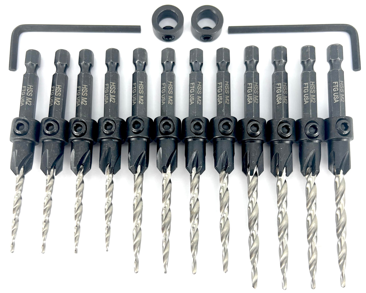 FTG USA Countersink Drill Bit Set #6, #8, #10 (4 Pc Each) Tapered Drill Bit