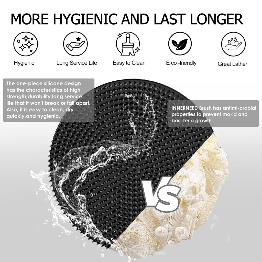 Food-Grade Soft Silicone Body Scrubber Shower Brush, Black+Gray