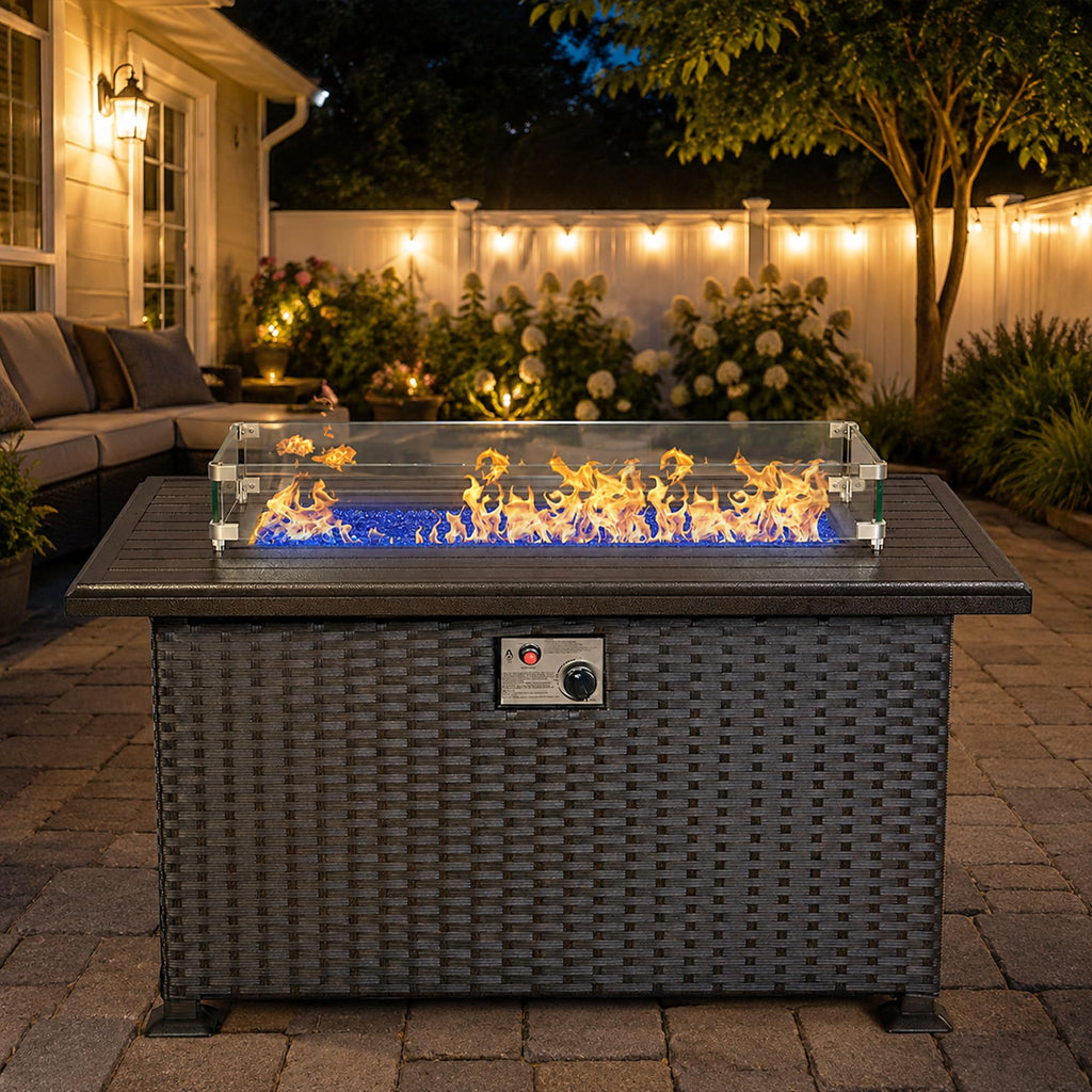 Outdoor Patio Propane Gas Fire Pit Table 50,000 BTU Wicker Design