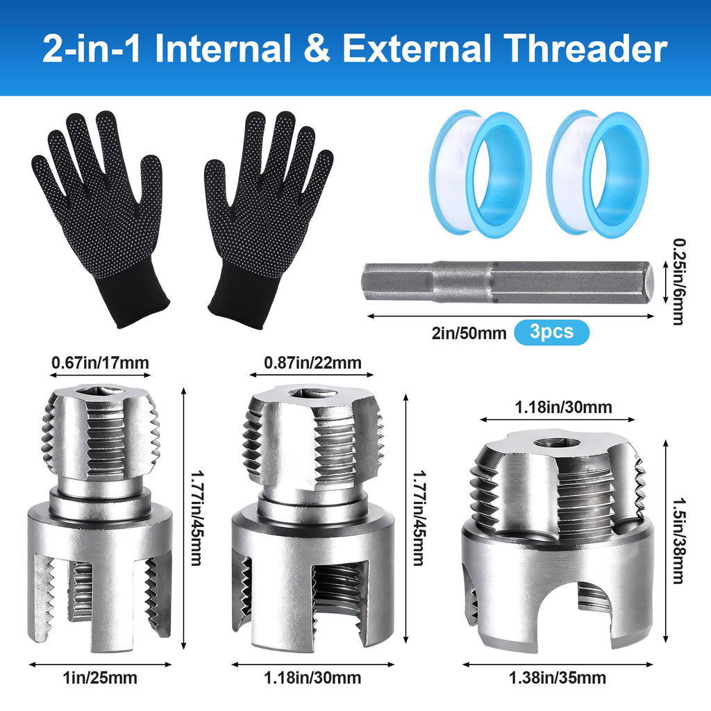 3 Pcs PVC Pipe Threader Kit – Integrated Internal & External Threading Tool