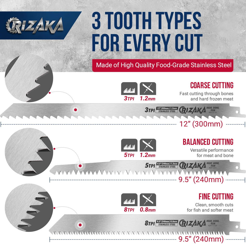RIZAKA 6 pcs Reciprocating Saw Blades for Frozen Meat, Bone - 3/5/8TPI
