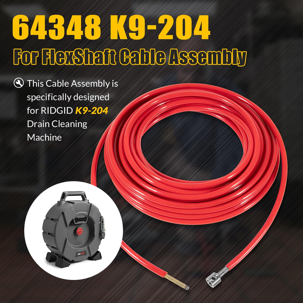 For FlexShaft Cable Assembly 64348 K9-204, 5/16" x 70 ft with Sheath and Couplings, Compatible with RIDGID K9-204 Drain Cleaning Machine for 2" to 4" Pipes
