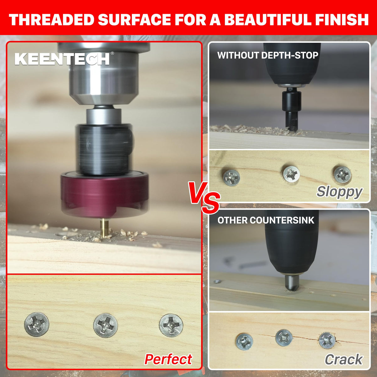 KEENTECH 3/8" x 3/32" Carbide Tipped Countersink Drill Bit with Depth Stop