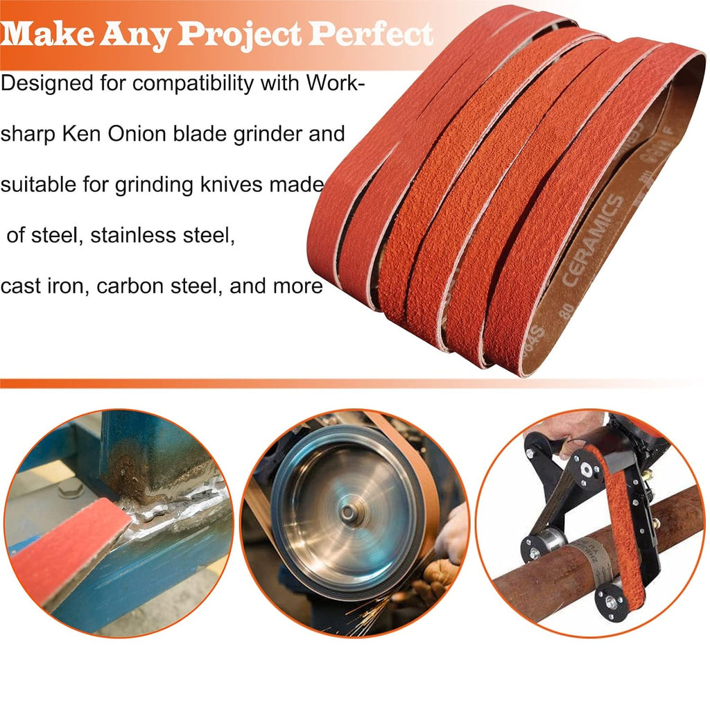 6 Pack 2 x 48 Inch Metal Grinding Ceramic Sanding Belts Kit -36 40 60 80 100 120 Grits Premium Sharpening Sander Belts (2" x 48")