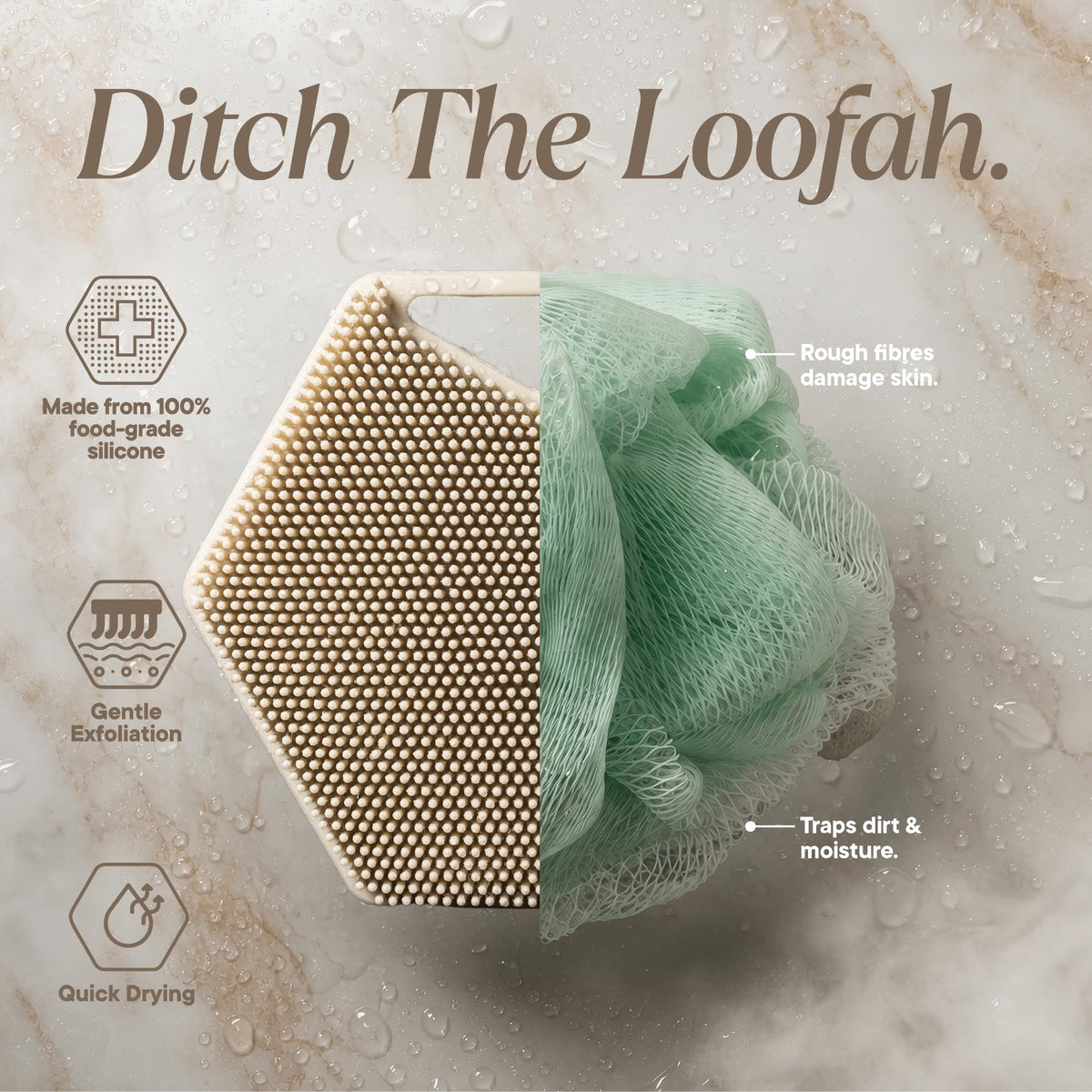 Silicone Body Scrubber 2.0, Loofah Alternative - Sand