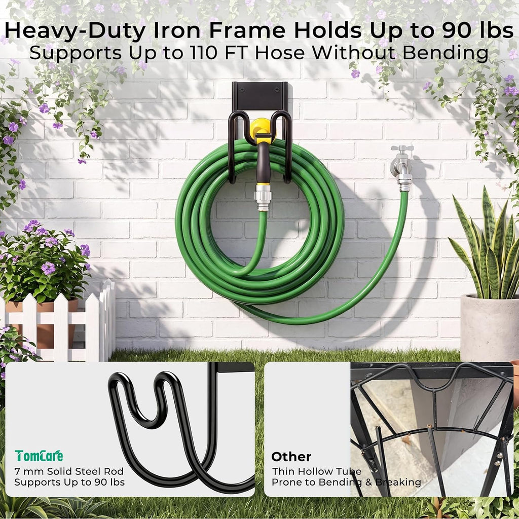 2 Pack Garden Hose Holder Wall Mount, Water Hose Hanger for 110FT | Heavy Duty Water Hose Holder, 90 lbs Load