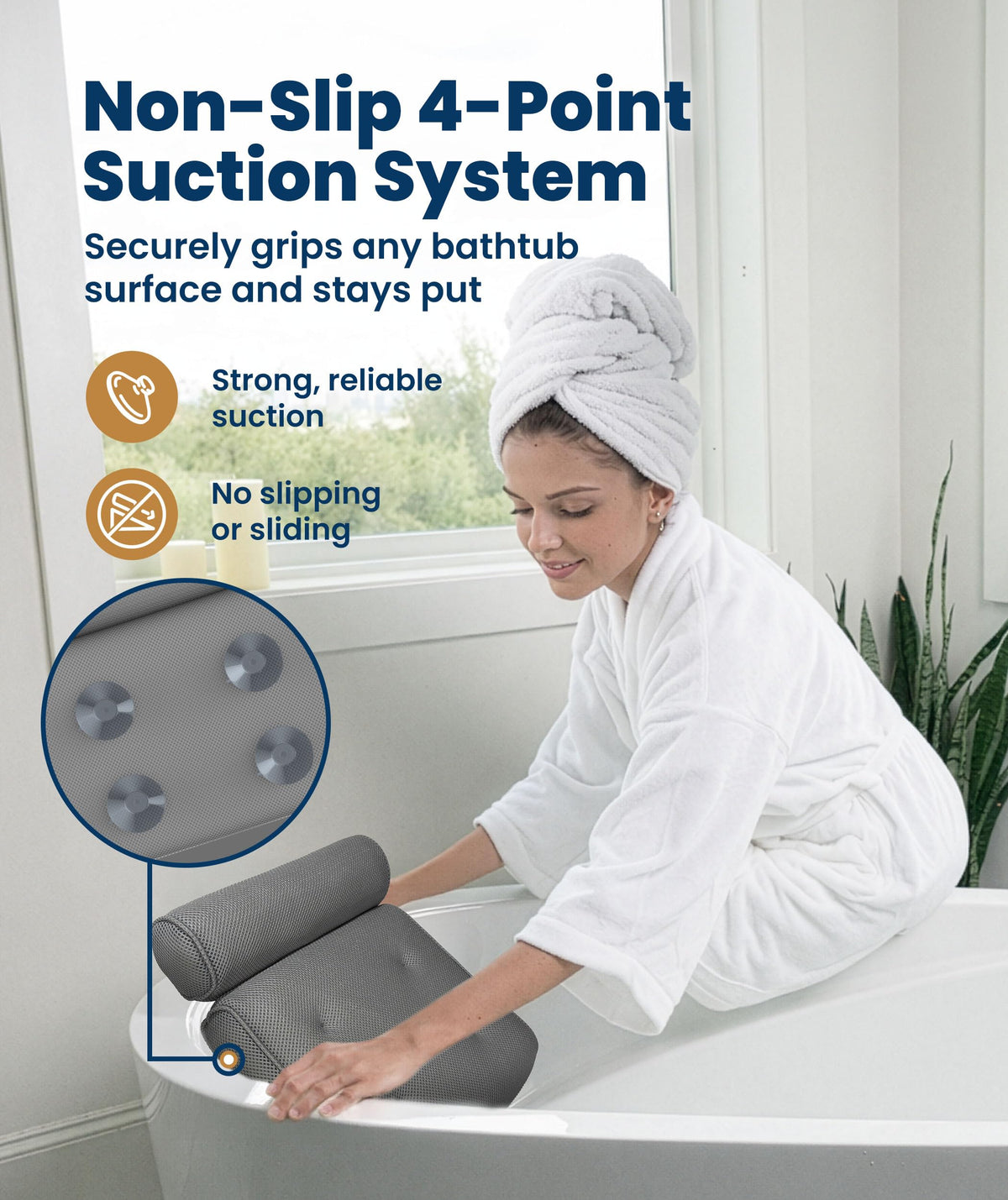 Luxury Bath Pillow for Tub – Quick-Dry 4D Mesh – Gray