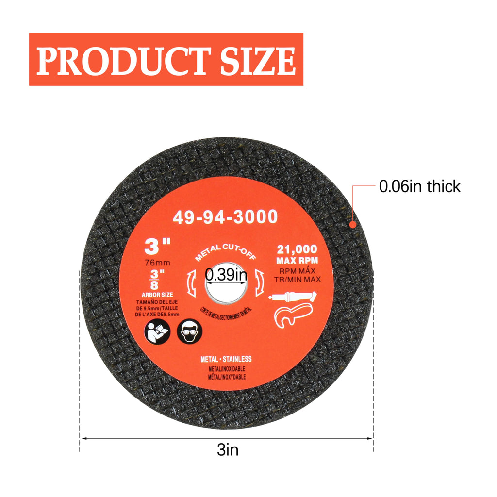 49-94-3000 3" Metal Cut Off Wheel Replacement fits milwau-kee Angle Grinder