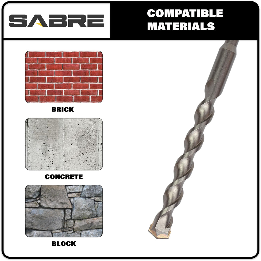 Sabre Tools 5-Pack 1/2 Inch x 8 Inch SDS Plus Rotary Hammer Drill Bits, Carbide Tipped for Brick, Stone and Concrete (1/2” x 6" x 8")