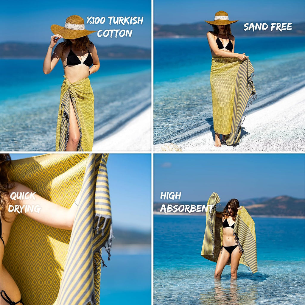 Turkish Beach Towel Oversized 40x71 100% Cotton Sand Free Quick Dry Towel Extra Large Turkish Towel Light Travel