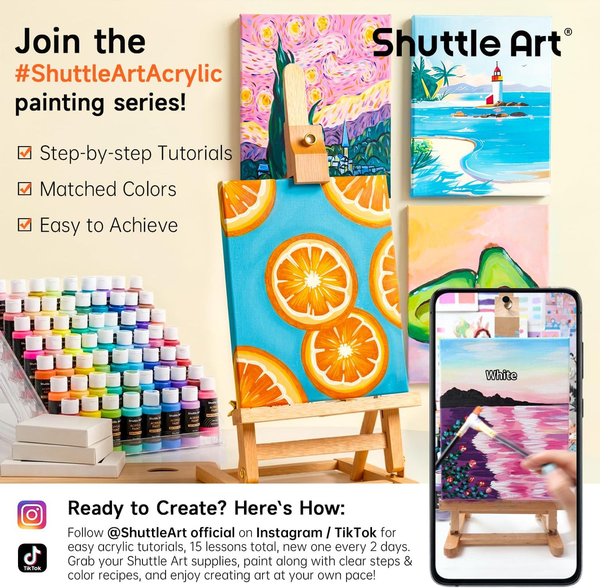 Acrylic Paint, 42 Colors Acrylic Paint Set with 12 Brushes, 2oz/60ml Bottles, Rich Pigmented, Water Proof, Premium
