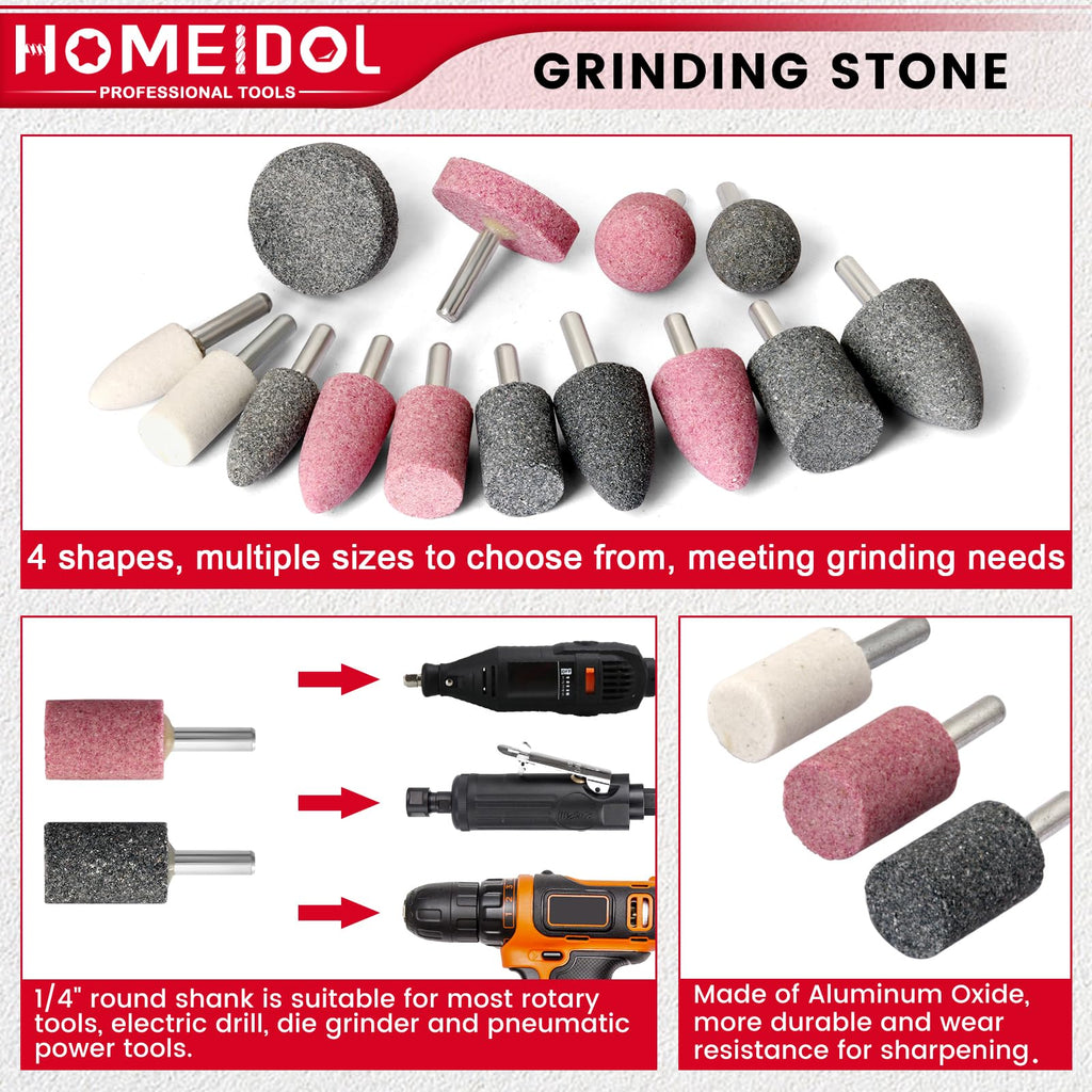 14Pcs Drill Grinding Stone 1/4" Shank Abrasive Bit Grinding Wheel for Drill