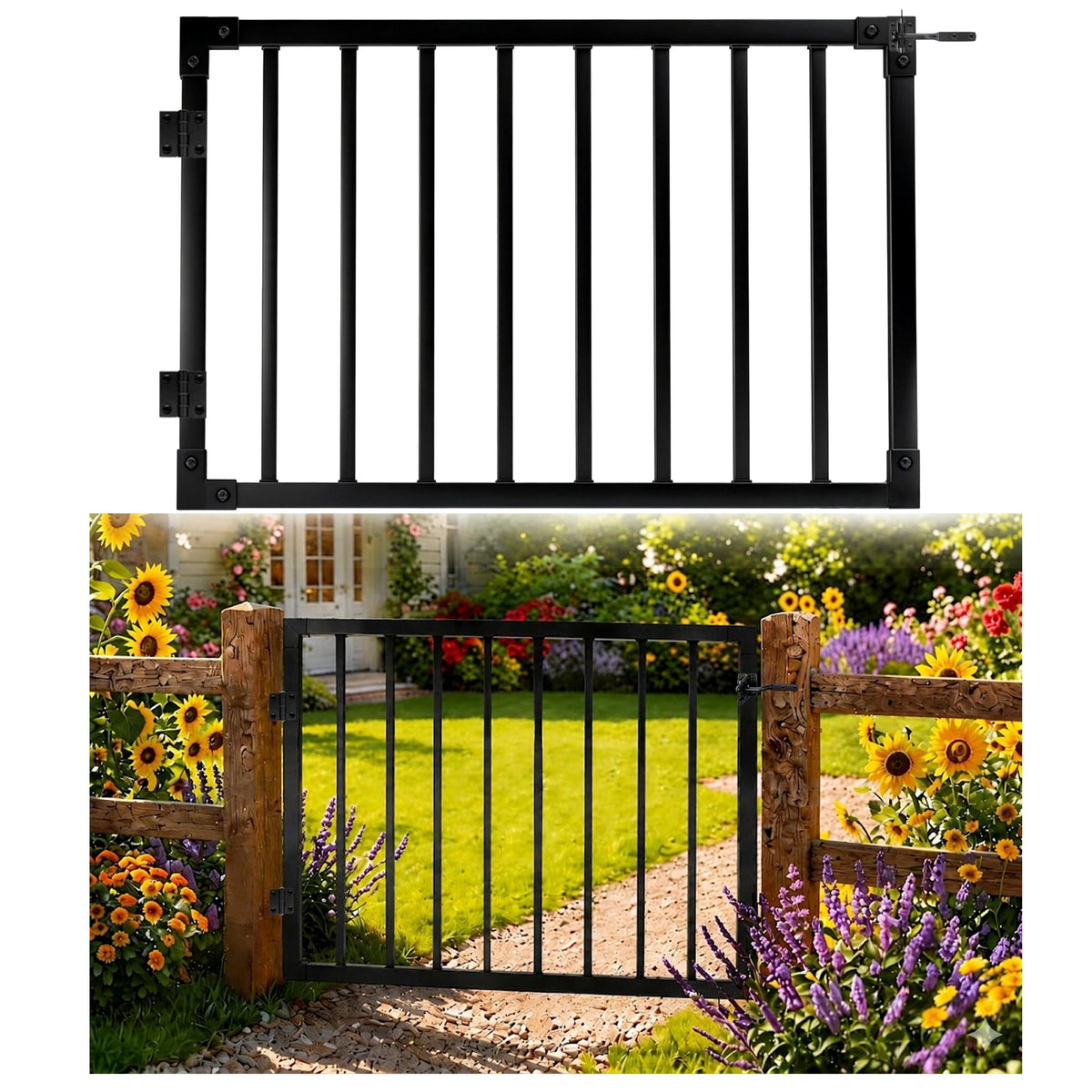 32.5" H Heavy-Duty Weatherproof Aluminum Outdoor Deck & Patio Safety Gate for Porch, Deck & Stairway Entry